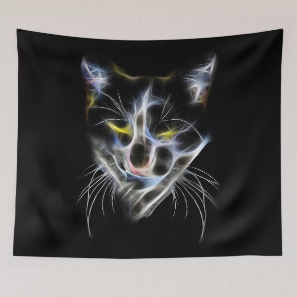 Item preview, Black funny and scary cat with fractal lines. GIFT,  designed and sold by Galina Kostyaeva.