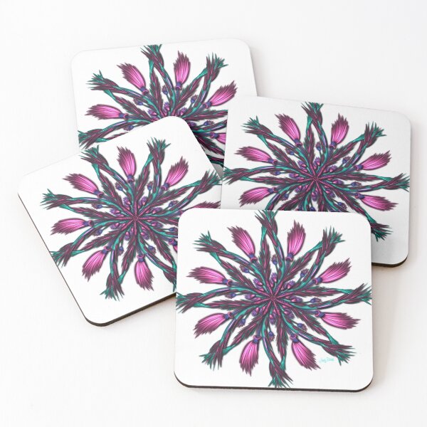 Item preview, Intricate raspberry feathery flowers in the round designed and sold by busyBeanz.