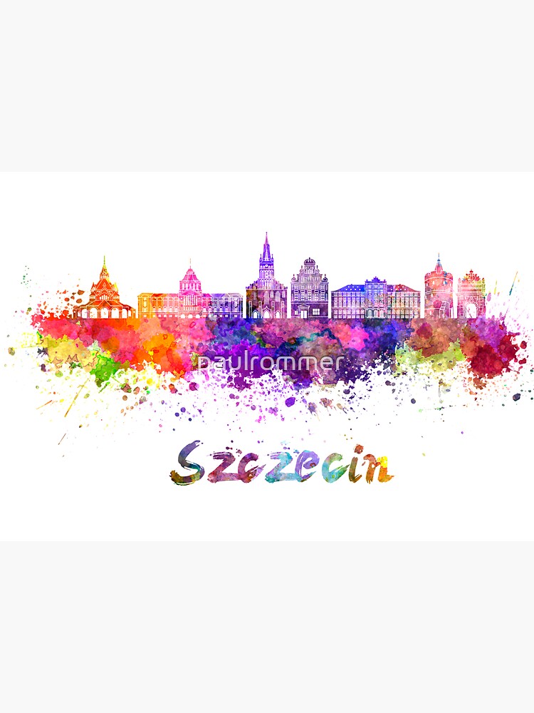 Szczecin skyline in watercolor splatters by paulrommer