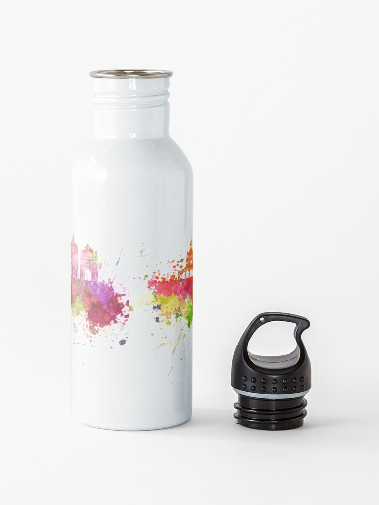 Alternate view of Szczecin skyline in watercolor splatters Water Bottle