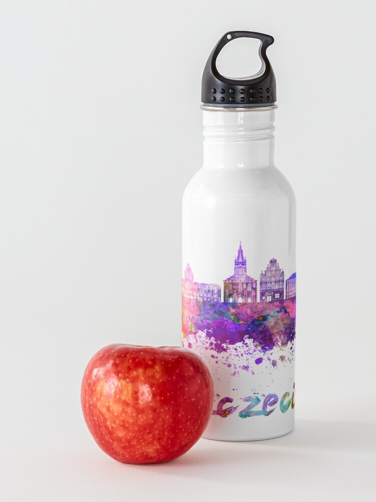 Alternate view of Szczecin skyline in watercolor splatters Water Bottle