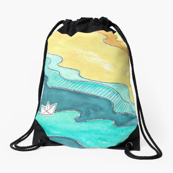 "Paper Boat" watercolor Drawstring Bag