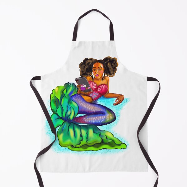 Item preview, Mermaid Afro Mermaid - Coco the Magical rainbow mermaid and phone - brown eyes, Afro hair in two puffs and caramel brown skin - light background designed and sold by Artonmytee.