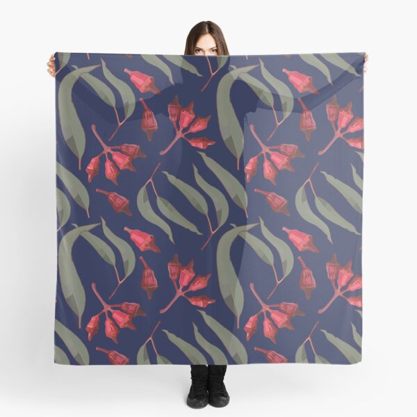 Red Gumnuts and Leaves - Red and Blue Palette Scarf