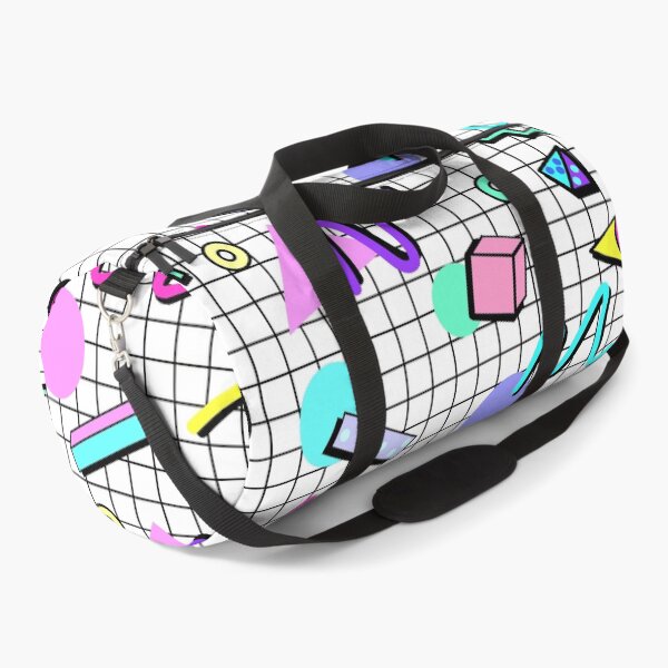 80s Retro Party Grid Design (White BG) Duffle Bag