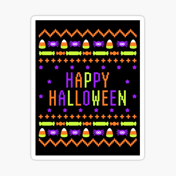 Happy Halloween! Colorful candy and spiders pattern. Sticker