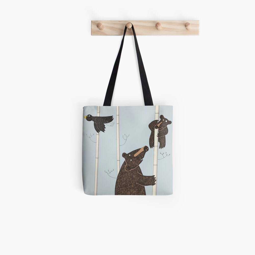 Mother & Baby Black Bear Up A Silver Birch Tree Tote Bag