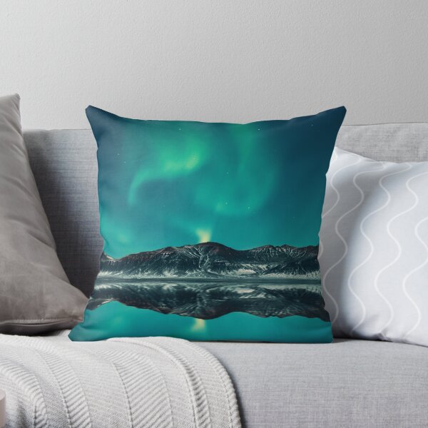indoor pillow/sky blue, green, mountain Throw Pillow