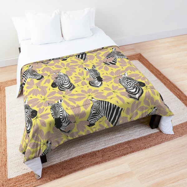 Zebras In The Jungle with Lemon Background Comforter