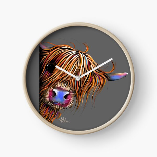 HiGHLaND CoW PRiNT SCoTTiSH ' SuGaR LuMP oN GReY ‘ BY SHiRLeY MacARTHuR Clock