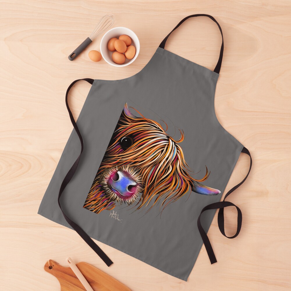 HiGHLaND CoW PRiNT SCoTTiSH ' SuGaR LuMP oN GReY ‘ BY SHiRLeY MacARTHuR Apron