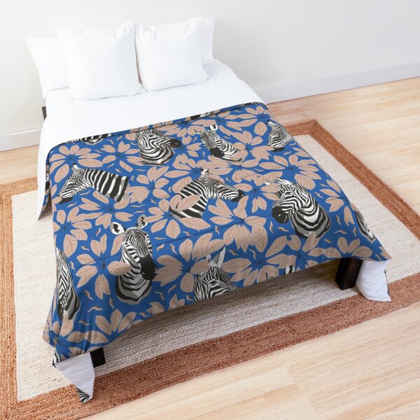 Zebras In The Jungle with Sky Blue Background Comforter