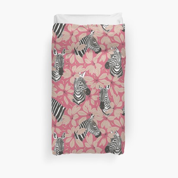 Zebras In The Jungle with Rose Red Background Duvet Cover