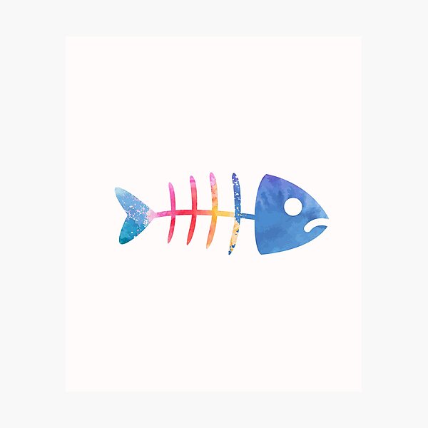 "Fish bone blue and pink watercolor" Photographic Print for Sale by