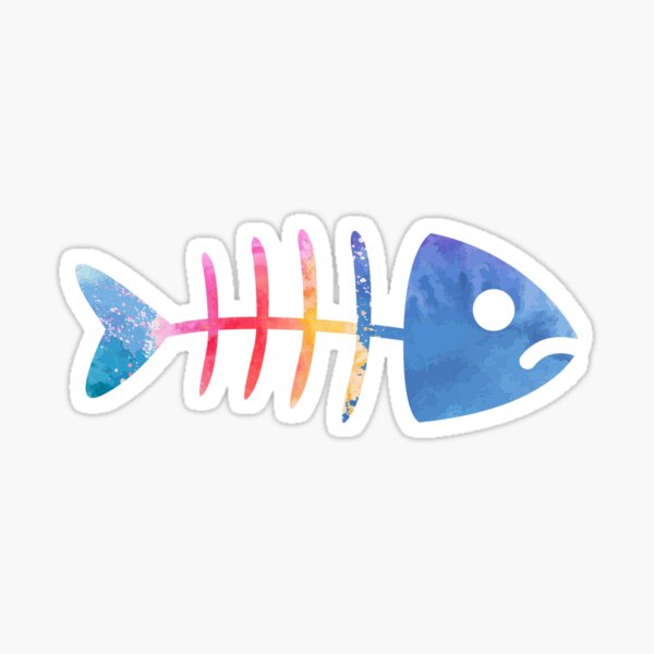 "Fish bone blue and pink watercolor" Sticker for Sale by kimomoha