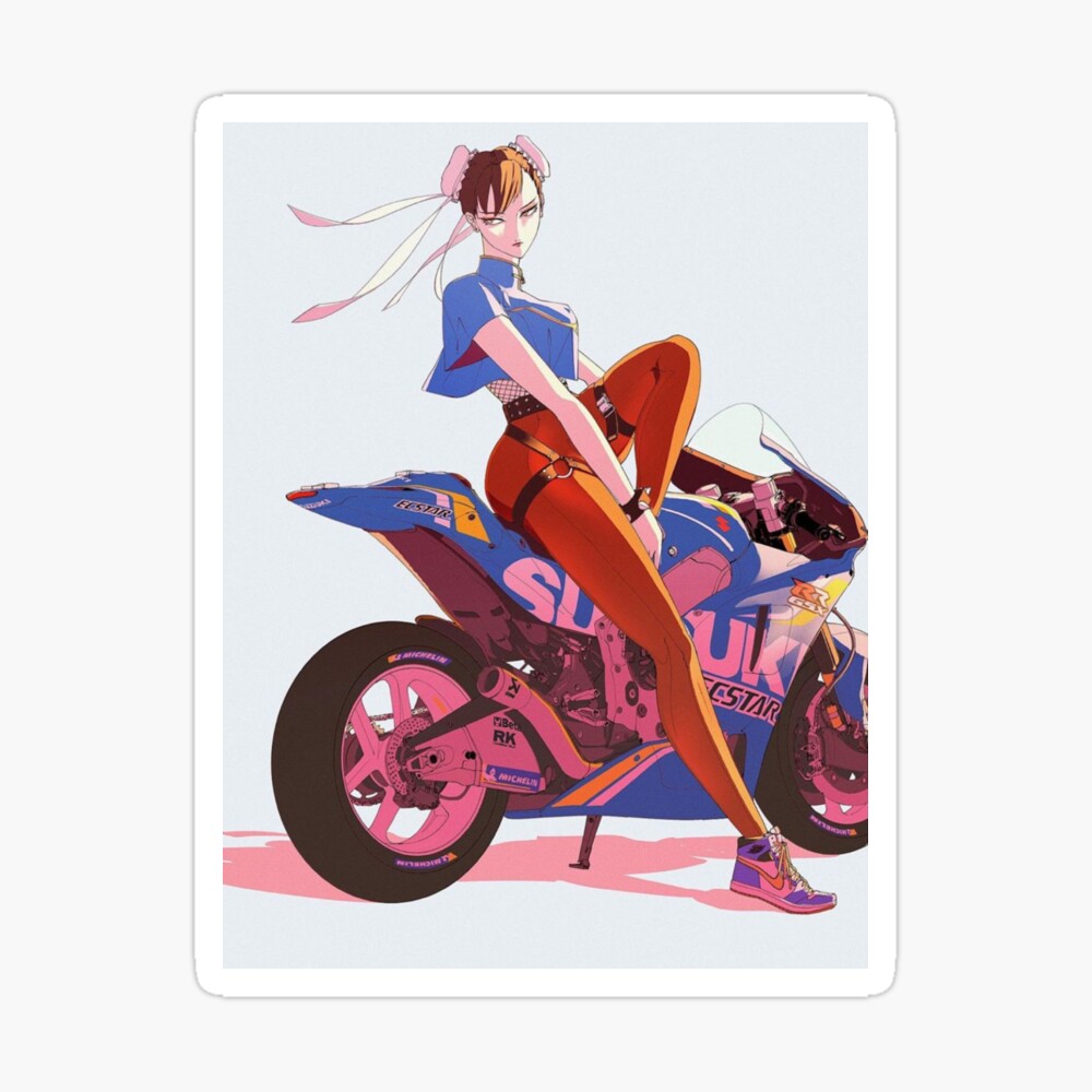 Anime Mange Girl On A Bike Cyberpunk Sticker By Raionha Redbubble