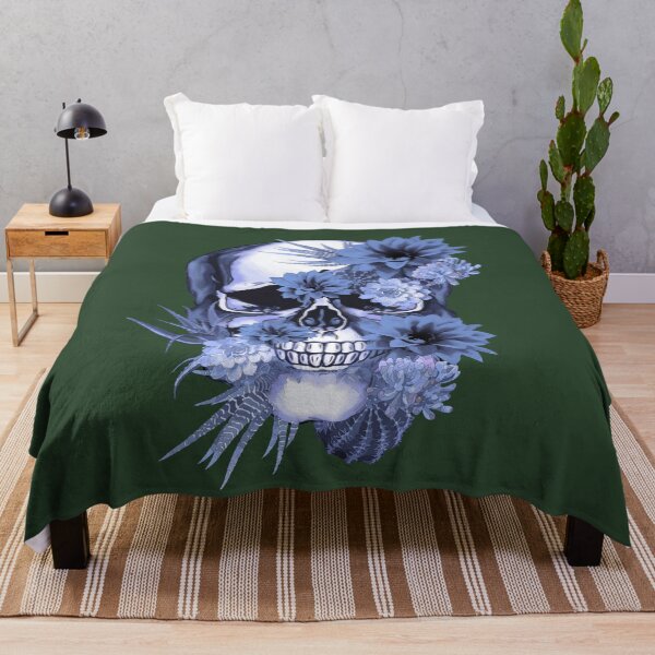 Item preview, Sugar skull with succulents plants, blue navy cool funny cute mask designed and sold by Collagedream.
