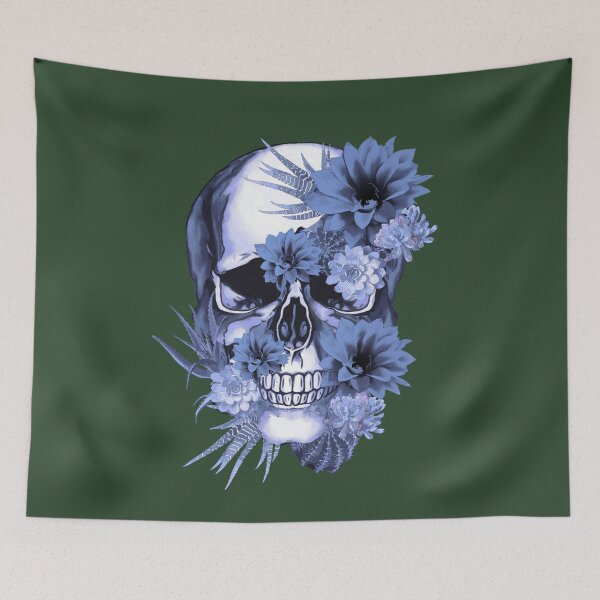 Item preview, Sugar skull with succulents plants, blue navy cool funny cute mask designed and sold by Collagedream.