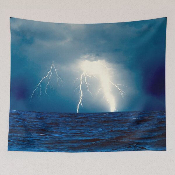 Item preview, Blue Ocean Lightning Seascape - Stormy Coastal Waves designed and sold by Galathi Designs.