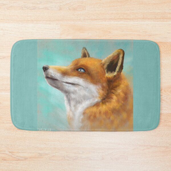 Item preview, Painting of a Red Fox Looking to the Left with Turquoise Background  designed and sold by ibadishi.