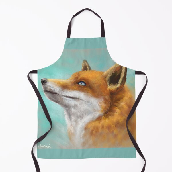 Item preview, Painting of a Red Fox Looking to the Left with Turquoise Background designed and sold by ibadishi.