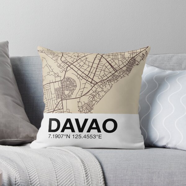 Davao City Map - Kayumanggi Throw Pillow