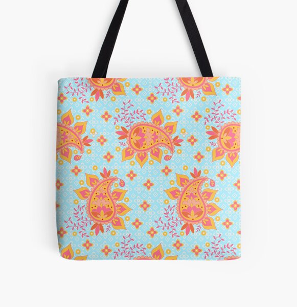 Paisley Mankolam Sky Blue All Over Print Tote Bag