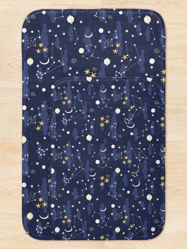 Alternate view of Galaxy - cosmos, moon and stars. Astronomy pattern. Cute cartoon universe design. Bath Mat