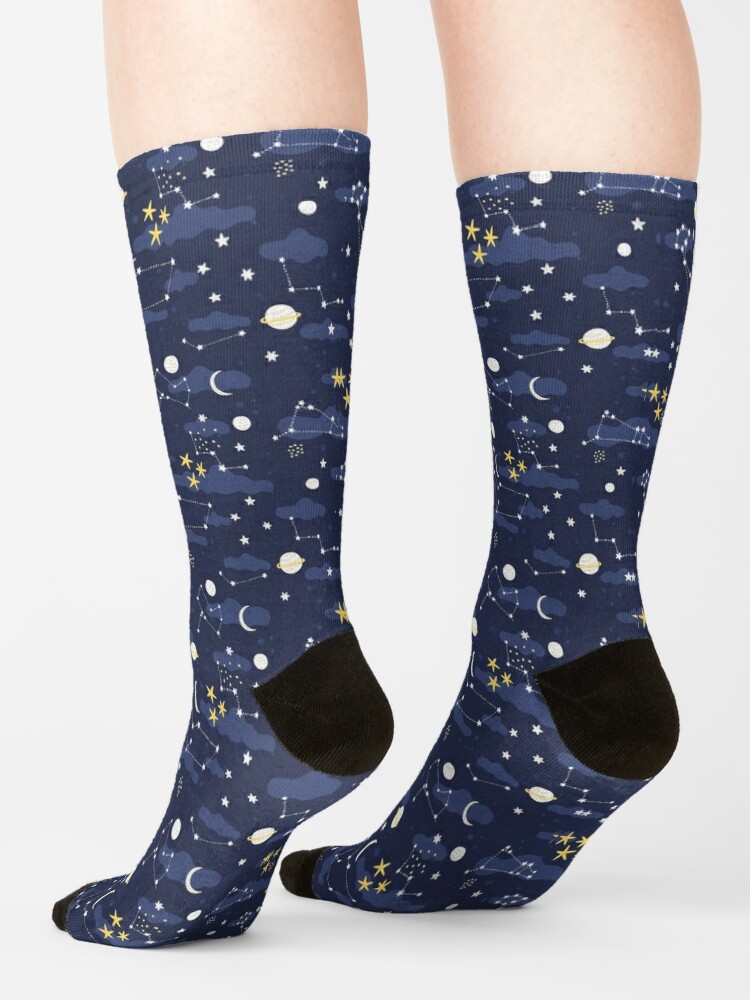 Alternate view of Galaxy - cosmos, moon and stars. Astronomy pattern. Cute cartoon universe design. Socks