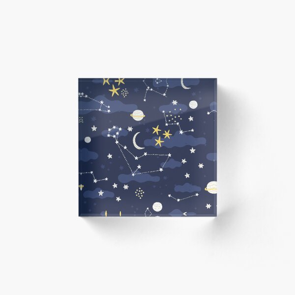 Galaxy - cosmos, moon and stars. Astronomy pattern. Cute cartoon universe design. Acrylic Block