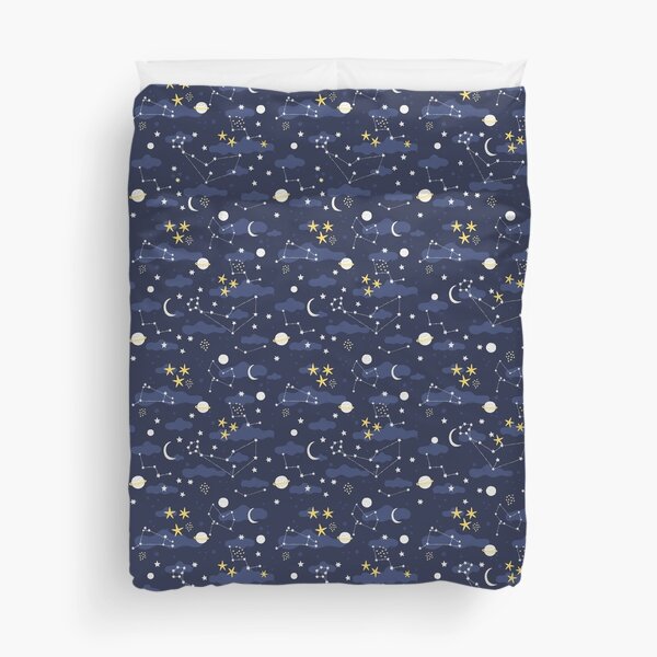 Galaxy - cosmos, moon and stars. Astronomy pattern. Cute cartoon universe design. Duvet Cover