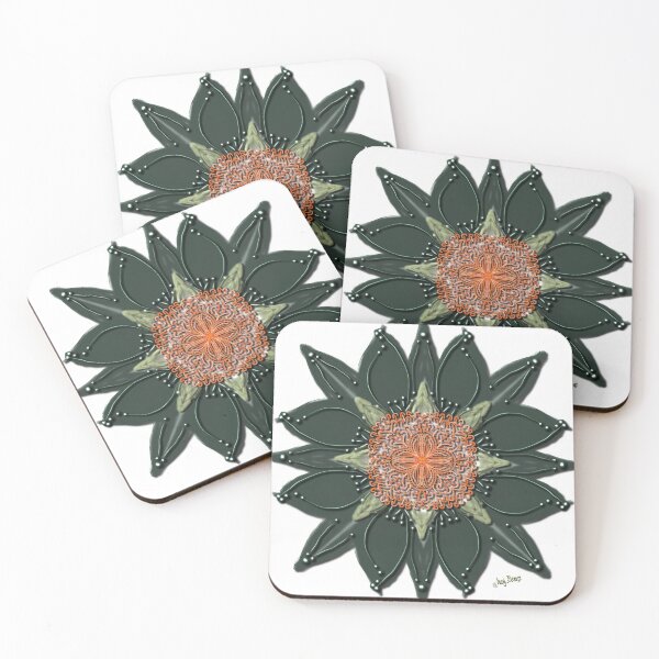 Item preview, Masculine green dominate this orange flower designed and sold by busyBeanz.