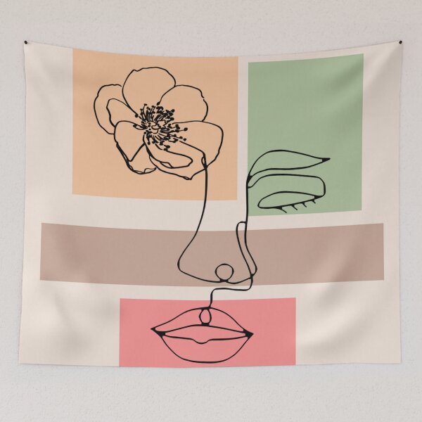 Item preview, Abstract face and flower on a multi colored background. decorating, interiors designed and sold by jayne0524.
