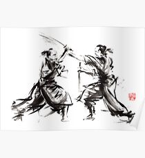 Samurai sword bushido katana martial arts budo sumi-e original ink sword painting artwork Poster