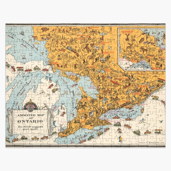 "1929 Vintage Map of Ontario " Jigsaw Puzzle for Sale by