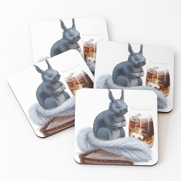 Item preview, Iced coffee, a salted caramel chocolate tart, and a kaibab squirrel designed and sold by Burning Bee Illustration.