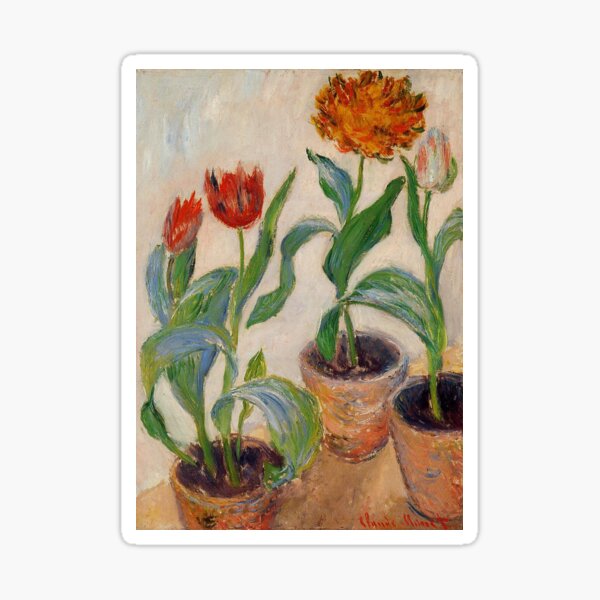 Vista previa del artículo con la obra «Claude Monet - Tres macetas de tulipanes - Pintura floral», diseñado y vendido por NewNomads.