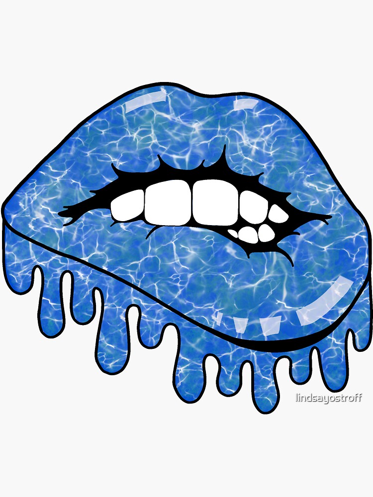 "Biting Lip Drip (blue water)" Sticker by lindsayostroff Redbubble