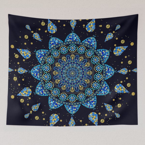 Item preview, Mandala blue turquoise gold dot art designed and sold by ChrissiCreation.
