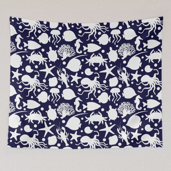 Item preview, White Sea Animals Pattern designed and sold by MillerDesigns.
