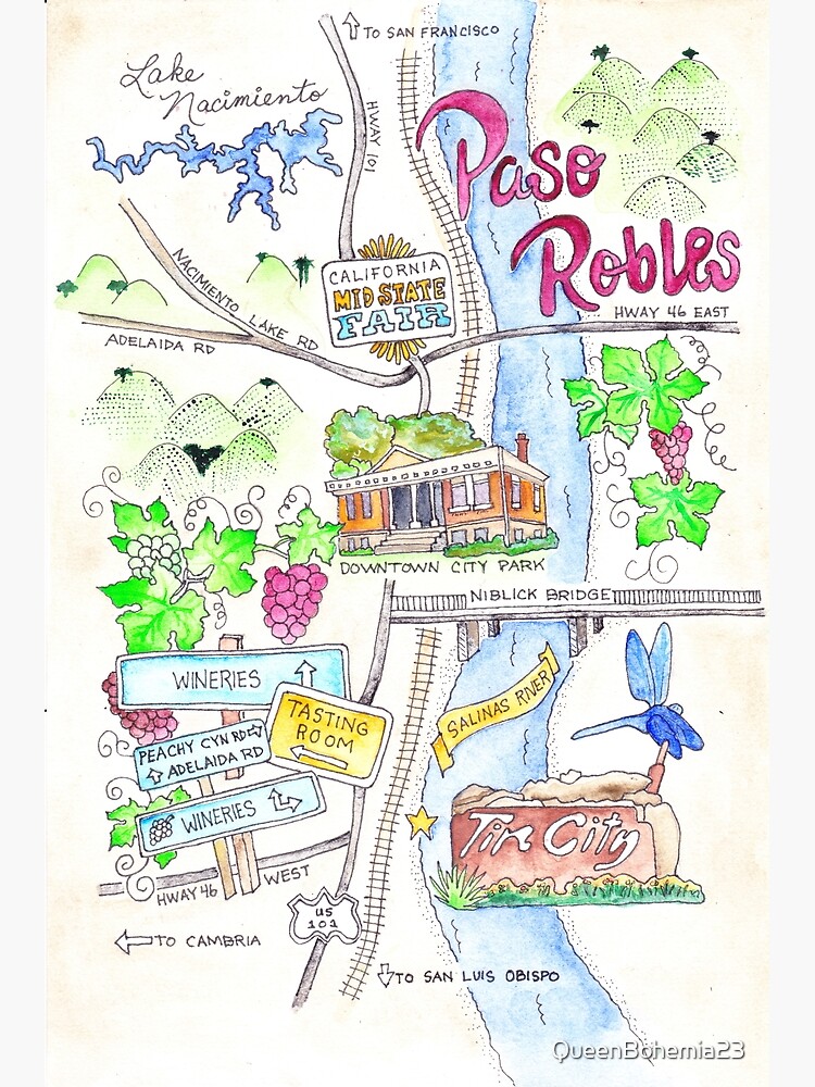 "Map of Paso Robles CA" Poster for Sale by QueenBohemia23 | Redbubble