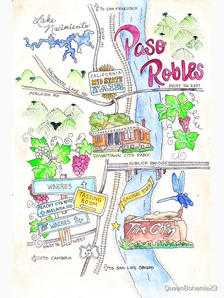 "Map of Paso Robles CA" T-shirt for Sale by QueenBohemia23 | Redbubble