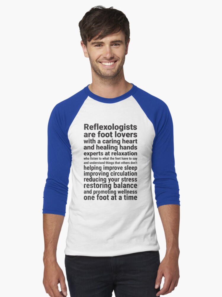 Thumbnail 1 of 3, Baseball ¾ Sleeve T-Shirt, Reflexologists are foot lovers (black text) designed and sold by Onpointholistic.