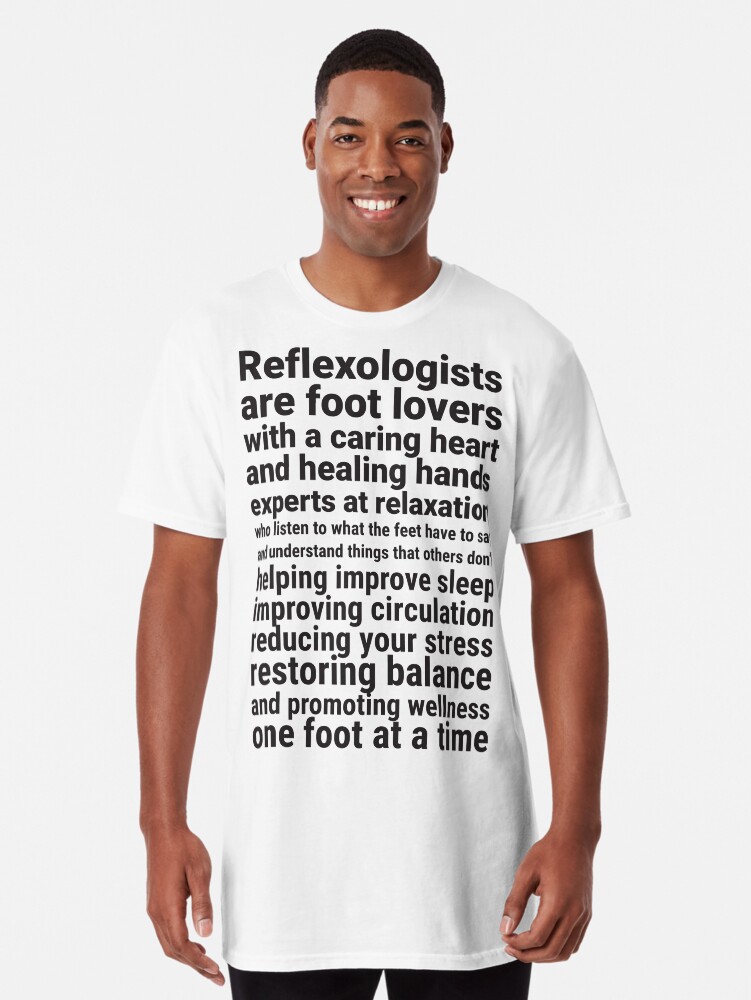 Thumbnail 1 of 5, Long T-Shirt, Reflexologists are foot lovers (black text) designed and sold by Onpointholistic.