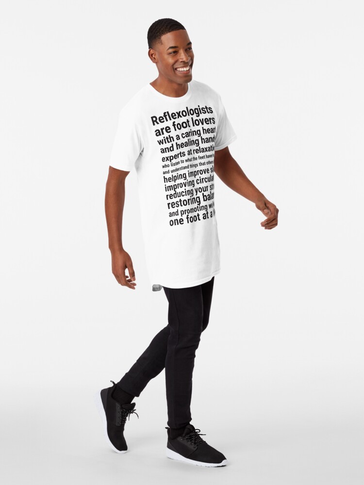 Thumbnail 3 of 5, Long T-Shirt, Reflexologists are foot lovers (black text) designed and sold by Onpointholistic.