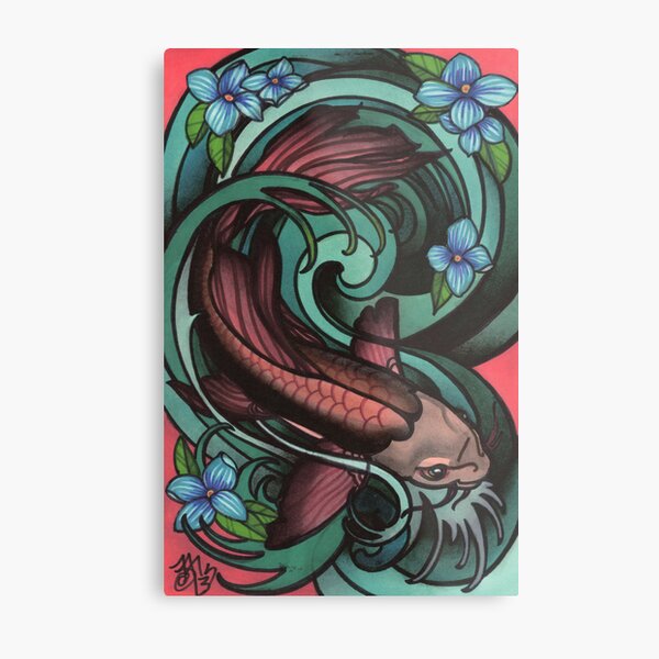 fish in water, with flowers. Metal Print