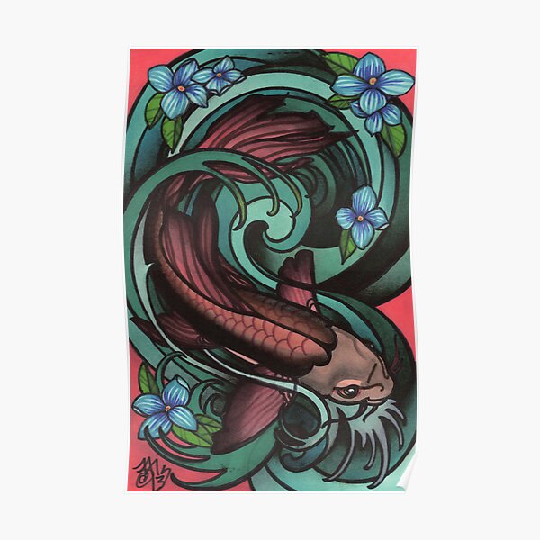 fish in water, with flowers. Poster