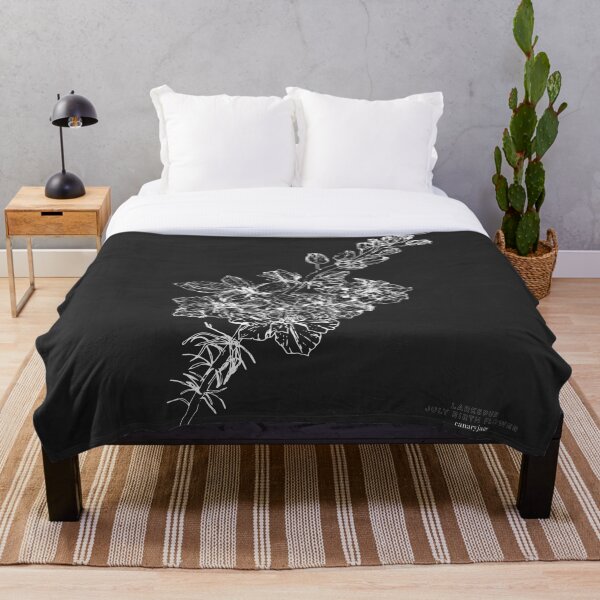 Larkspur July Birth Flower in Black Throw Blanket