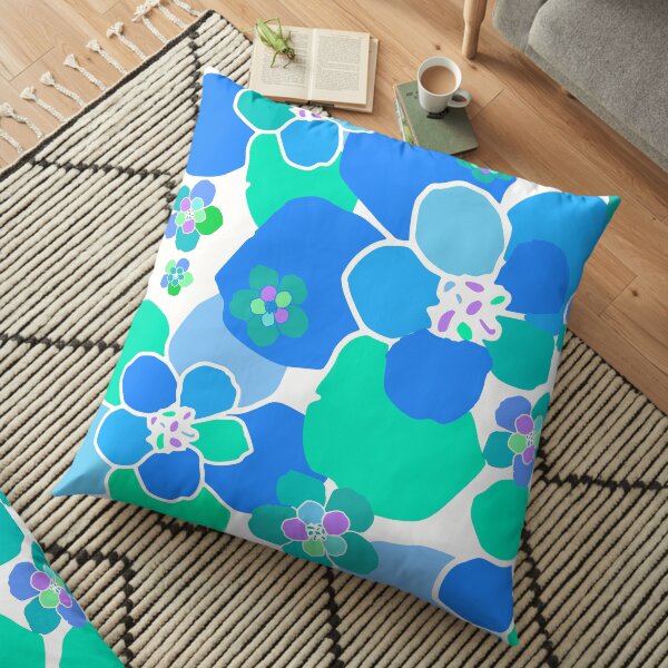 Green, Blue and Purple Retro Flower Pattern Floor Pillow