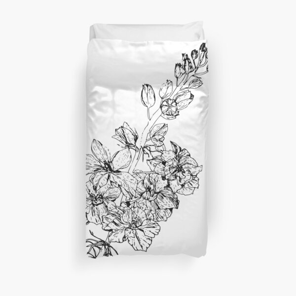 Larkspur July Birth Flower in White Duvet Cover